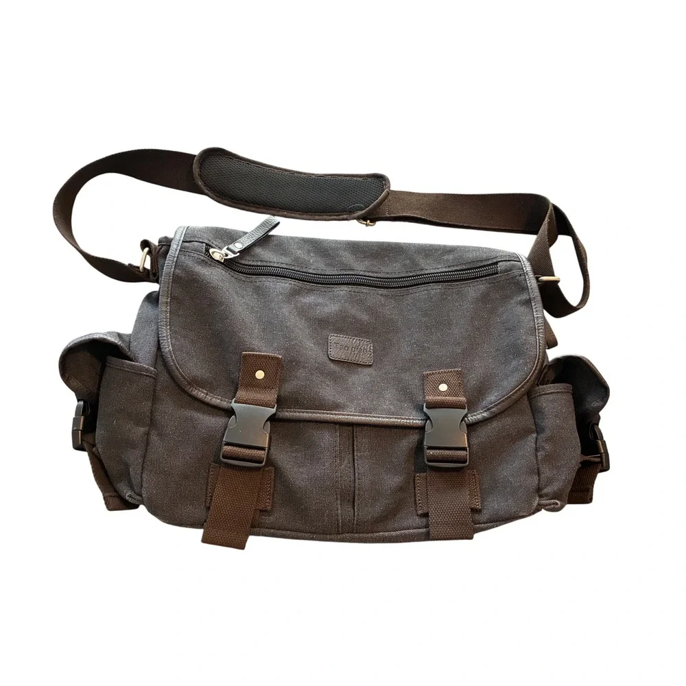 Tao Qiao Canvas Messenger Bag Brown Crossbody Laptop Satchel Shoulder Bag